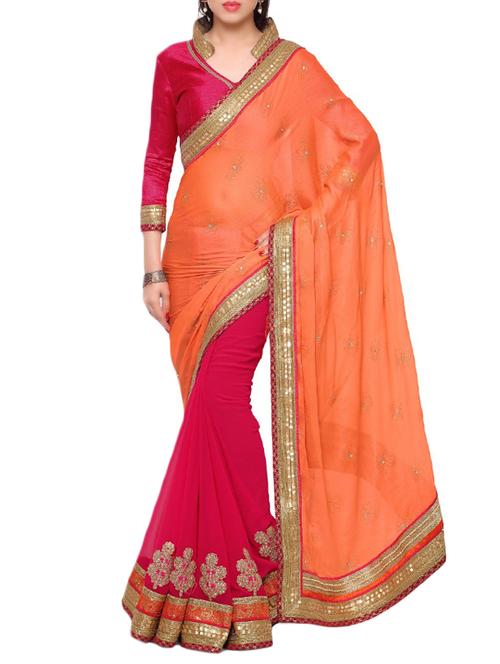 orange chiffon embroidered saree - 14466615 - Very Small Image - 1
