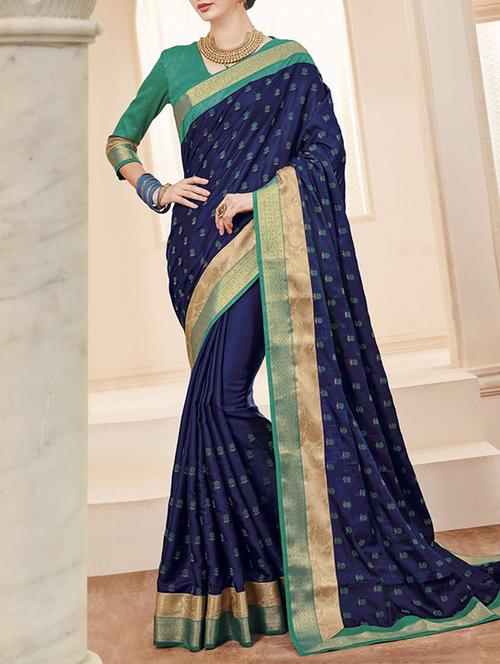 blue raw silk embroidered saree - 14466623 - Very Small Image - 1