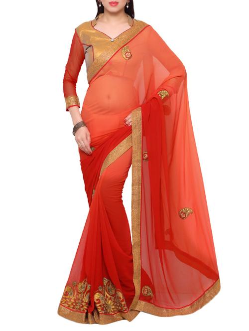orange georgette embroidered saree - 14466624 - Very Small Image - 1