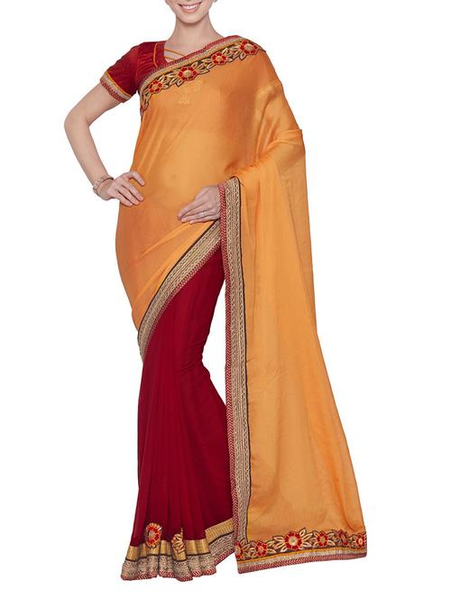 red and orange half & half saree - 14466669 - Very Small Image - 1