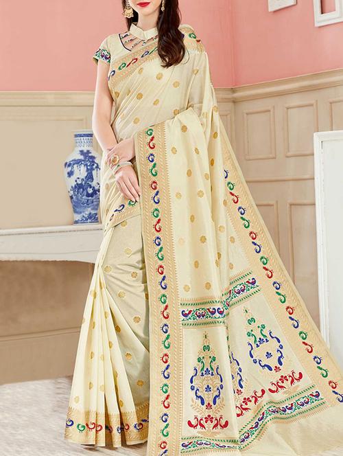 cream woven saree - 14466671 - Very Small Image - 1