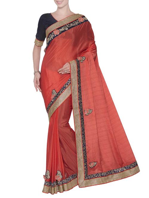 red chiffon embroidered saree - 14466672 - Very Small Image - 1