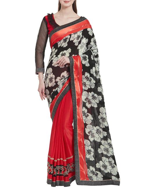 Black and red half & half saree - 14466676 - Very Small Image - 1
