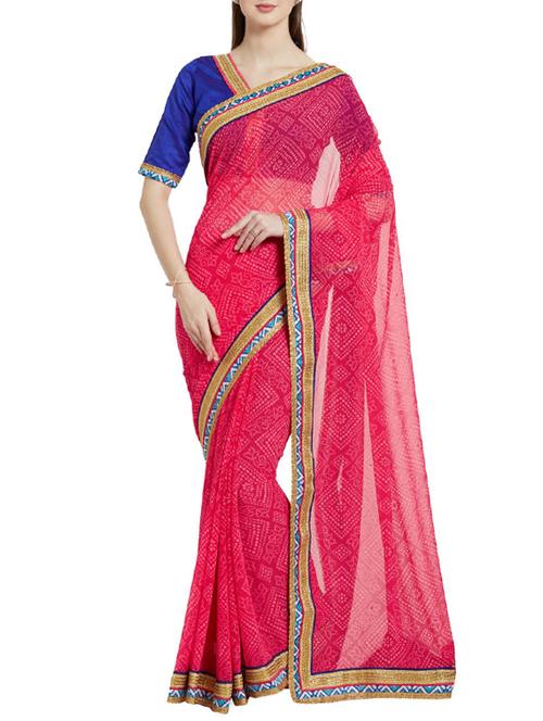 Pink printed saree - 14466682 - Very Small Image - 1
