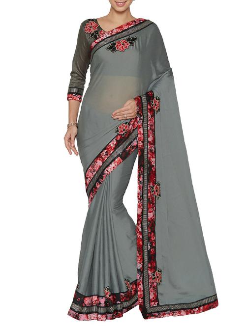 grey bordered saree - 14466684 - Very Small Image - 1