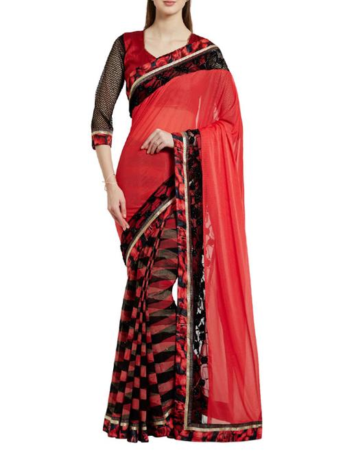red half & half saree - 14466685 - Very Small Image - 1