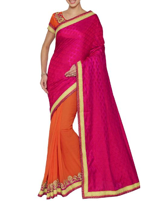 orange & pink half and half saree - 14466686 - Very Small Image - 1