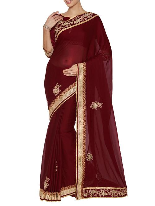 maroon georgette embroidered saree - 14466690 - Very Small Image - 1