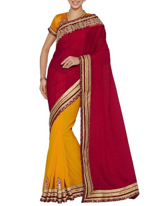 Pink and yellow half & half saree - 14466712 - Very Small Image - 1
