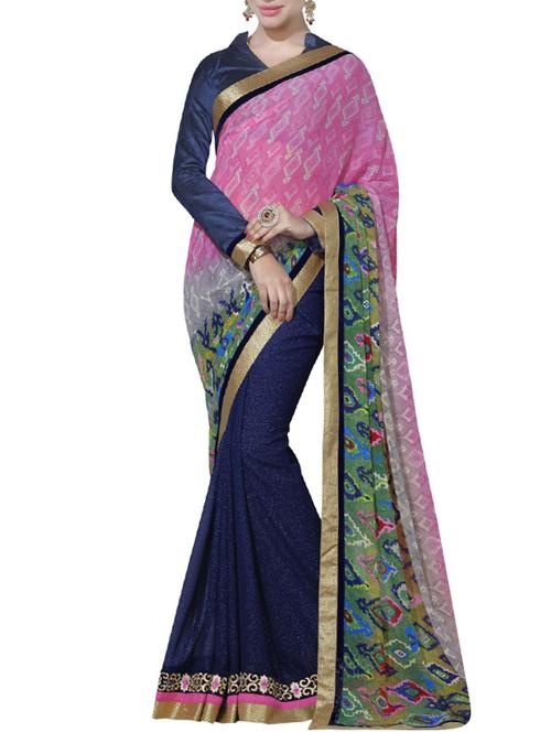 pink and blue half & half saree - 14466713 - Very Small Image - 1