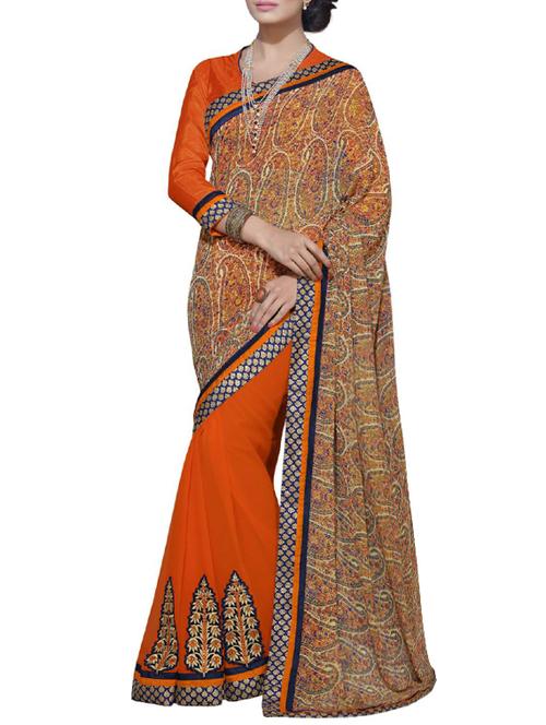 orange half & half saree - 14466733 - Very Small Image - 1