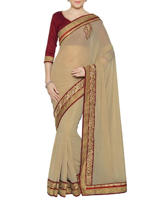 beige silk embroidered saree - 14466740 - Very Small Image - 1