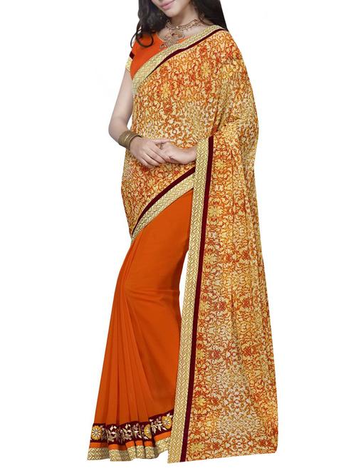 orange half & half saree - 14466753 - Very Small Image - 1