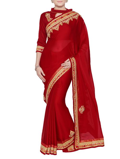 red chiffon embroidered saree - 14466756 - Very Small Image - 1