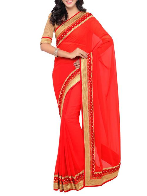 red georgette bordered saree - 14466766 - Very Small Image - 1