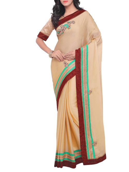 beige chiffon embroidered saree - 14466780 - Very Small Image - 1