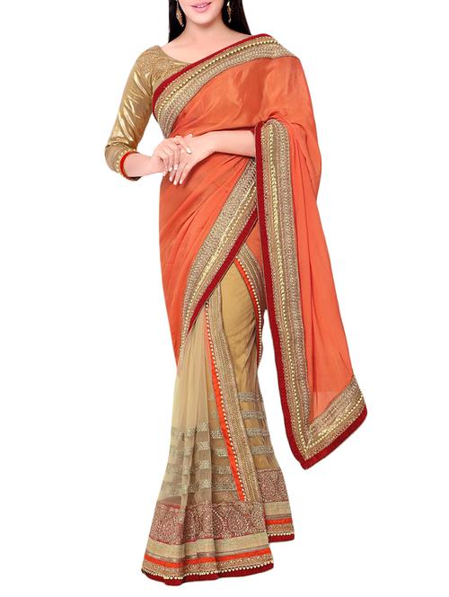 orange half & half saree - 14466818 - Very Small Image - 1