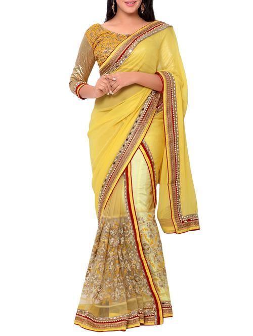 yellow georgette embroidered saree - 14466824 - Very Small Image - 1