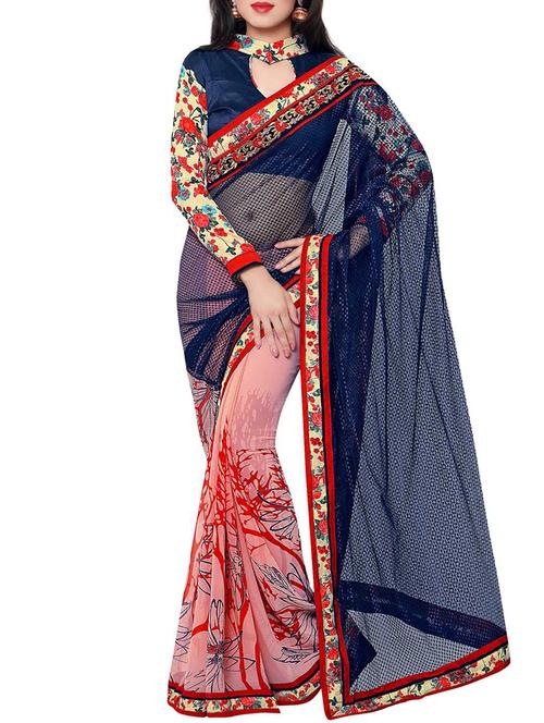 Blue and pink half & half saree - 14466827 - Very Small Image - 1