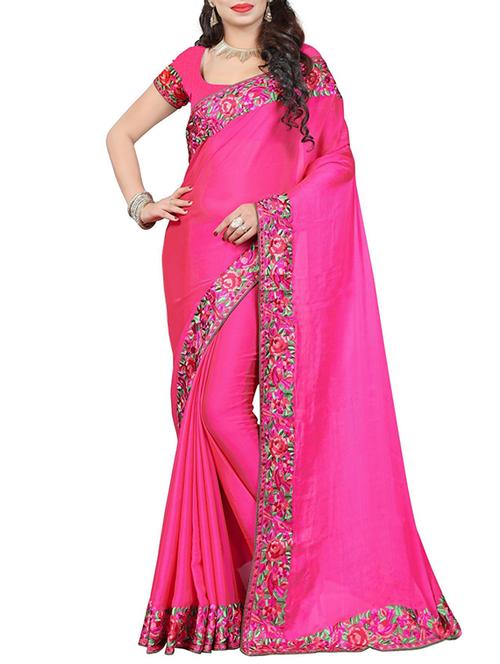 pink georgette bordered saree - 14466834 - Very Small Image - 1