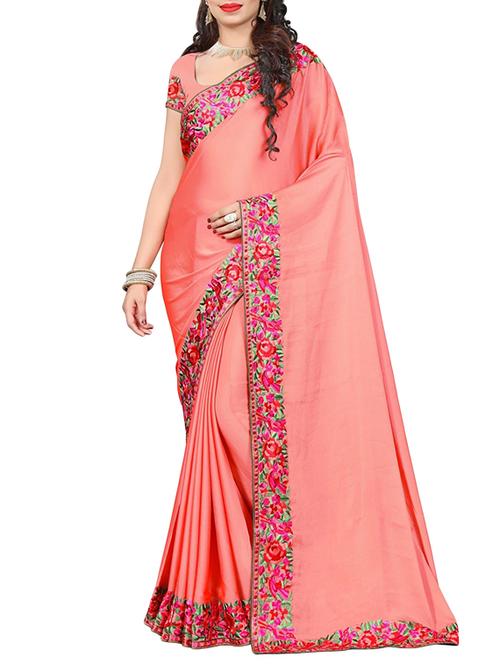 pink georgette bordered saree - 14466840 - Very Small Image - 1