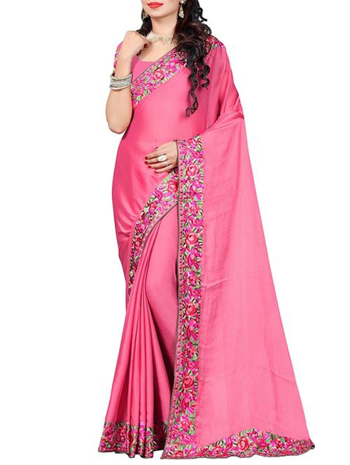 pink georgette bordered saree - 14466843 - Very Small Image - 1