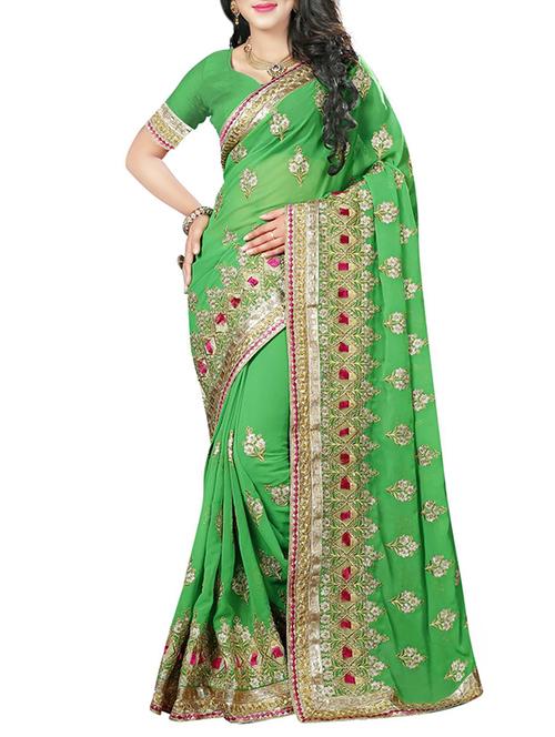 green georgette embroidered saree - 14466873 - Very Small Image - 1