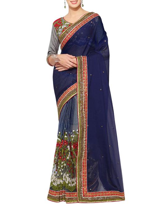 Blue and grey half & half saree - 14466880 - Very Small Image - 1