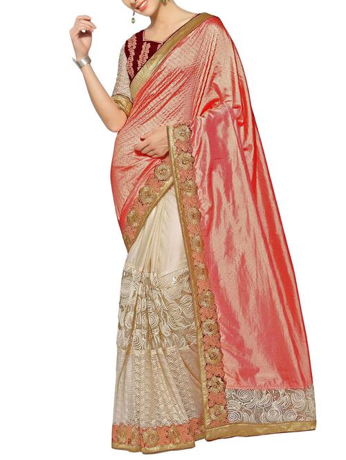 Orange and beige half & half saree - 14466885 - Very Small Image - 1