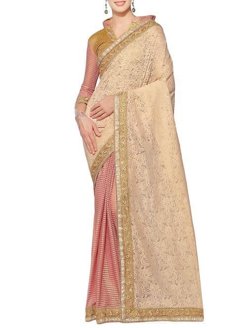 beige and peach half & half saree - 14466890 - Very Small Image - 1