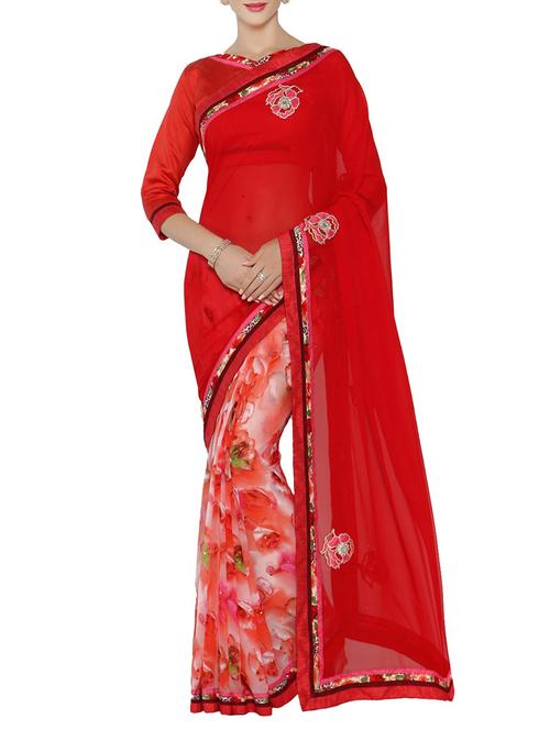 red and orange half & half saree - 14466891 - Very Small Image - 1