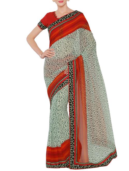 White printed saree - 14466894 - Very Small Image - 1