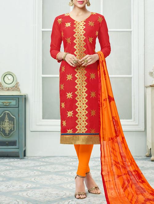 red chanderi cotton dress material - 14466944 - Very Small Image - 1