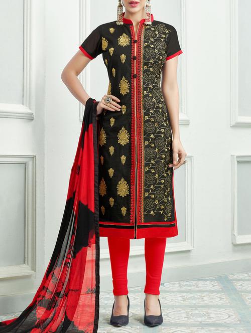 black chanderi cotton dress material - 14466945 - Standard Image - 1