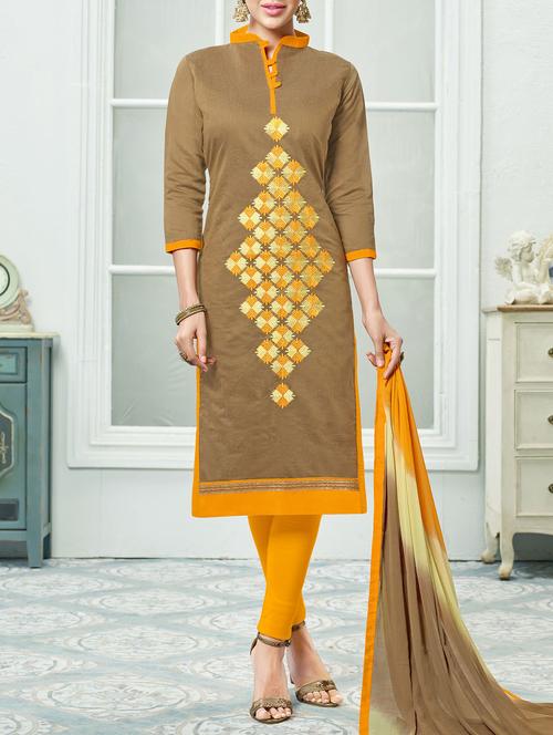 beige chanderi cotton dress material - 14466946 - Very Small Image - 1