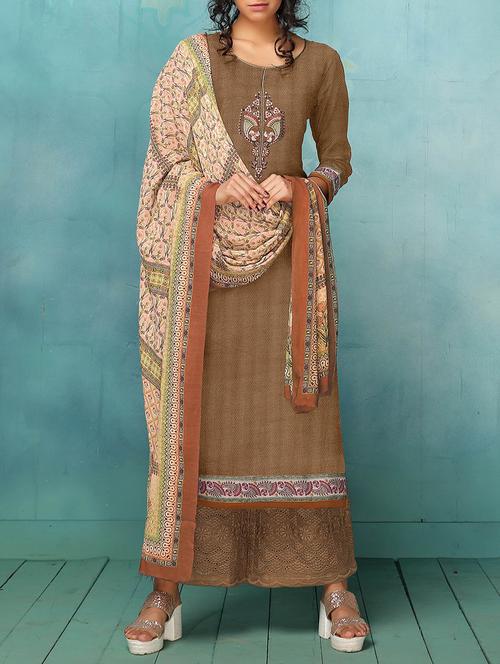 brown silk blend palazzo suits unstitched suit - 14467003 - Very Small Image - 1