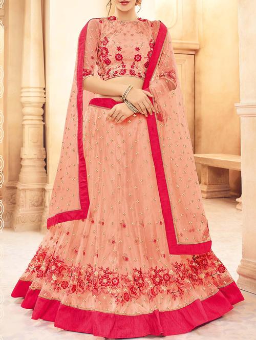 Peach net panelled lehenga - 14467096 - Very Small Image - 1