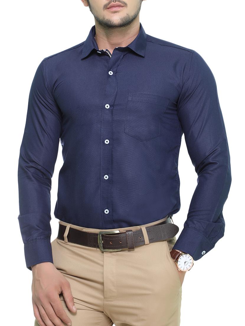 navy blue cotton casual shirt - 14467129 - Zoom Image - 1
