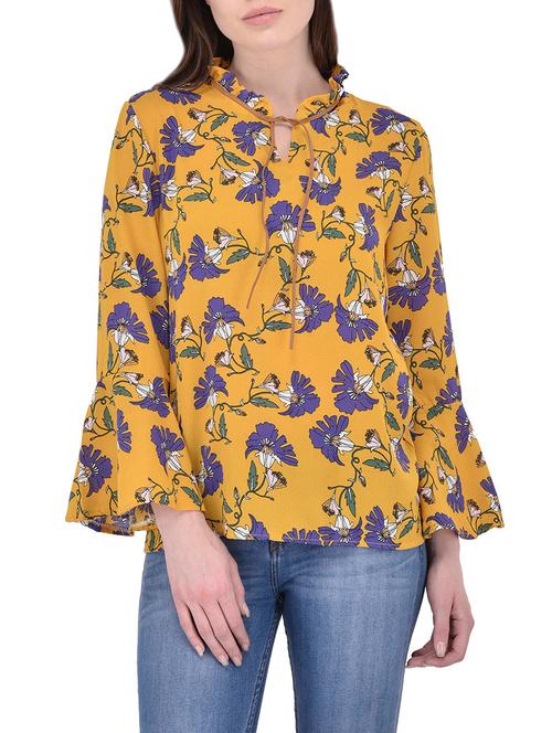 yellow printed georgette top - 14467334 - Standard Image - 1