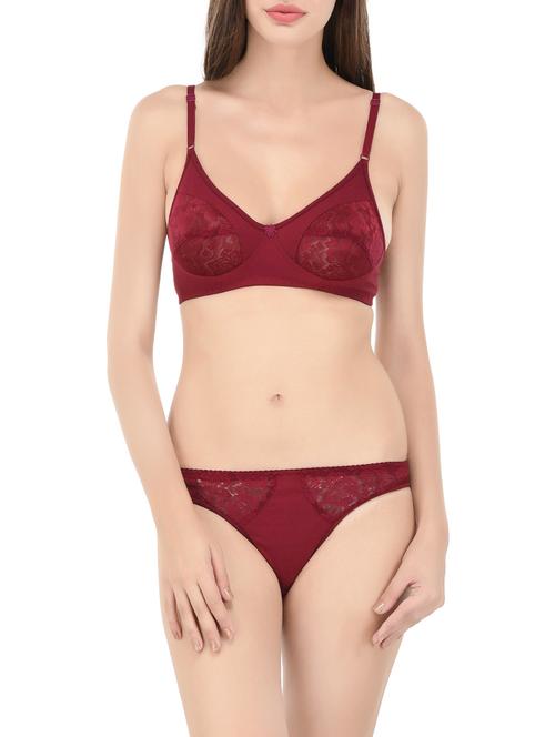 maroon cotton bra and panty set - 14467634 - Standard Image - 1