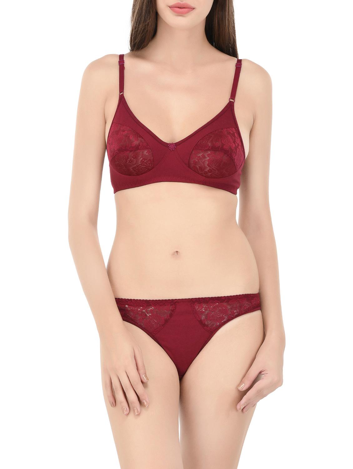maroon cotton bra and panty set - 14467634 - Zoom Image - 1