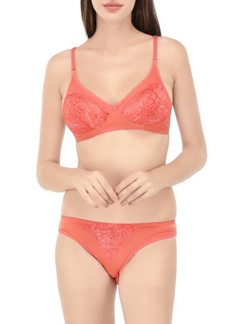 peach cotton bra and panty set - 14467639 - Very Small Image - 1