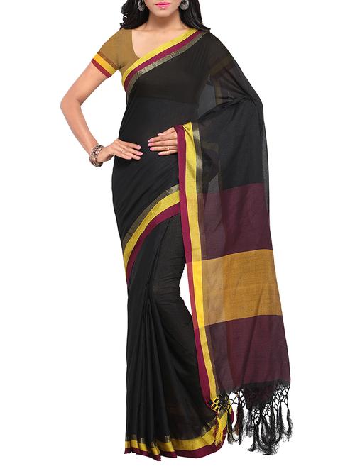 black bordered saree with blouse - 14467648 - Very Small Image - 1