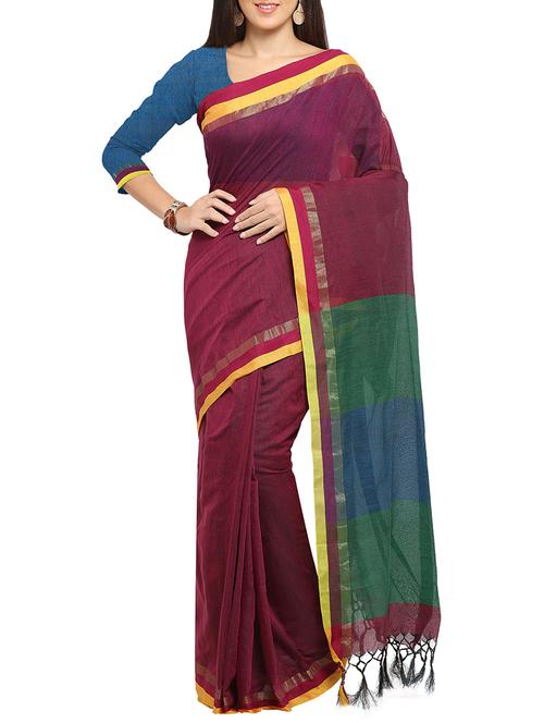 maroon bordered saree with blouse - 14467651 - Standard Image - 1