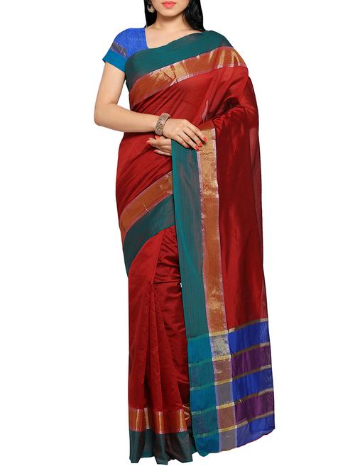 red bordered saree with blouse - 14467680 - Very Small Image - 1