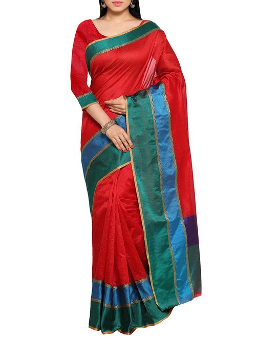 red bordered saree with blouse - 14467681 - Very Small Image - 1