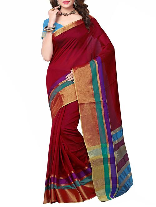 maroon bordered saree with blouse - 14467689 - Very Small Image - 1