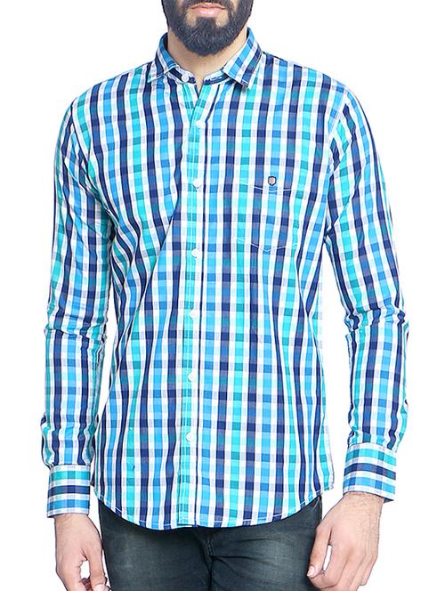 blue cotton blend casual shirt - 14467776 - Very Small Image - 1