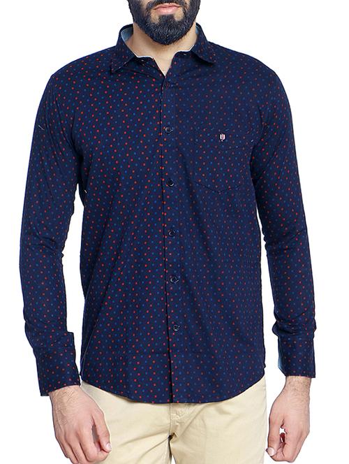 navy blue cotton blend casual shirt - 14467789 - Very Small Image - 1