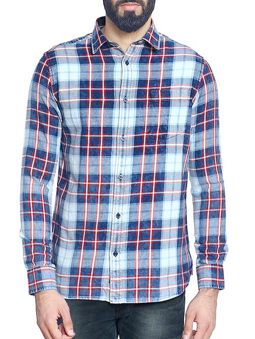 blue cotton blend casual shirt - 14467794 - Standard Image - 1